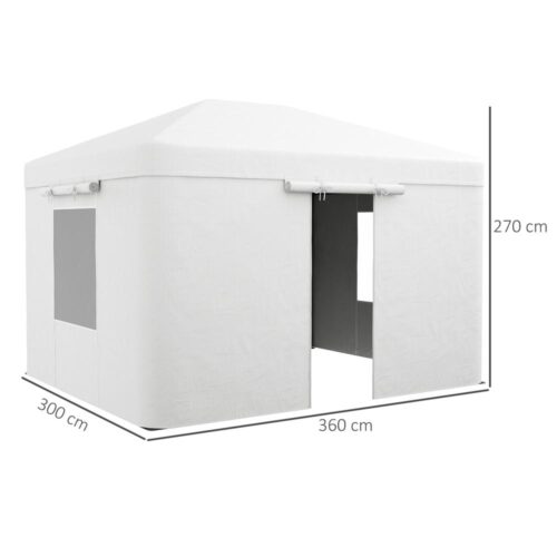 Vattentät Gazebo Taktäckningsset med sidoväggar, vit, 3×3,6m