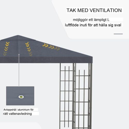 3×3 m stål Gazebo-tält – Robust trädgårdsfesttält med solskydd