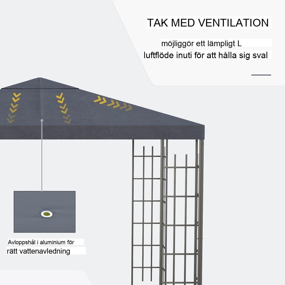 3×3 m stål Gazebo-tält – Robust trädgårdsfesttält med solskydd