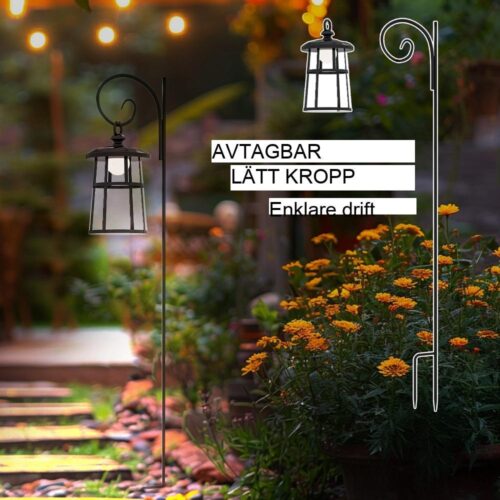 Solar Garden Lantern, 122cm LED Path Light med sensor och avtagbar kropp