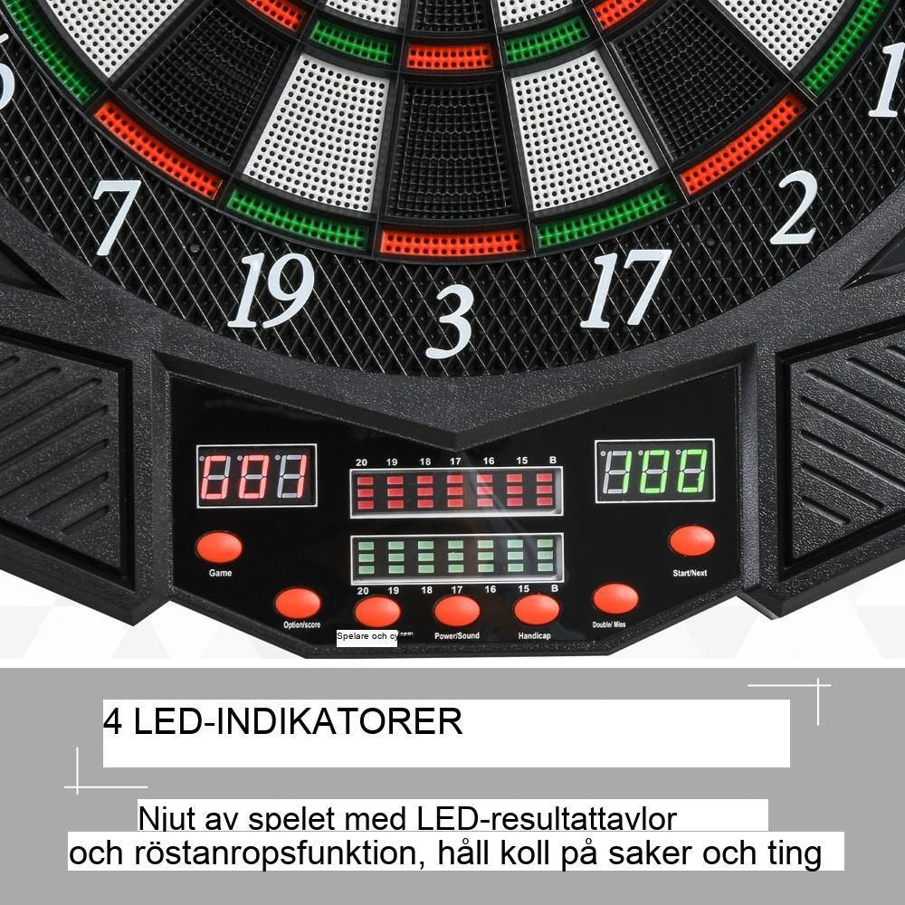 Elektronisk darttavla – 27 spel, röstutgång, LED-resultatskärm, upp till 8 spelare