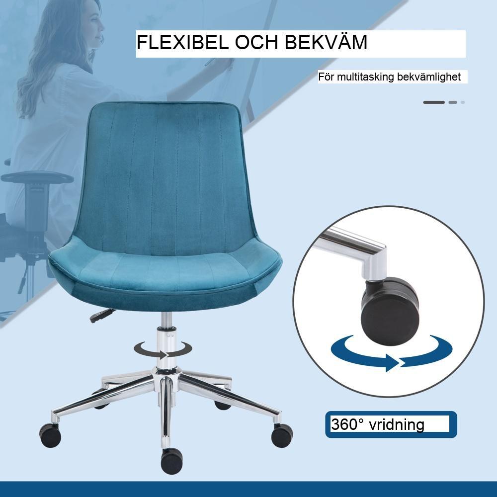 Blue Velvet ergonomisk kontorsstol Höjdjusterbar 360° rotation upp till 120 kg