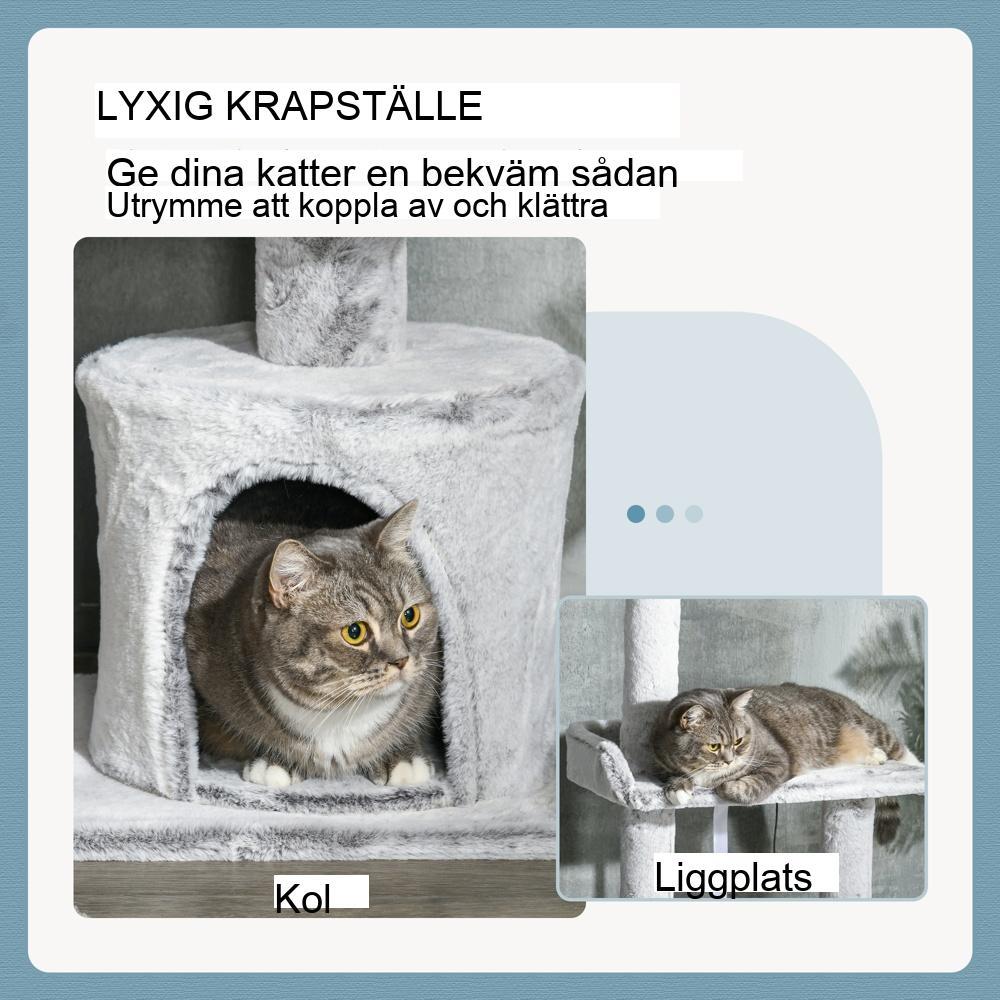 Justerbart kattträd från golv till tak med tippskydd – ljusgrå