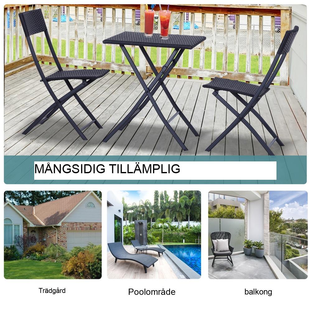 Svart Polyrattan Bistro Set för 2 – Balkong och terrassmöbler