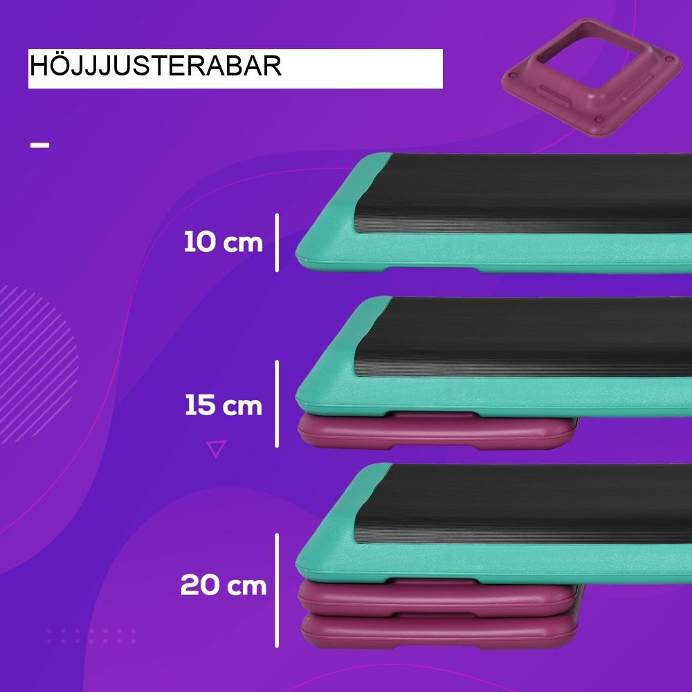 Aerobic stegplattform för justerbar höjd för hemmaträning – svart, grön, lila