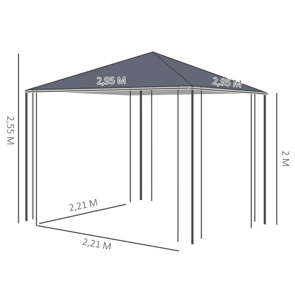 3×3 m stål Gazebo-tält – Robust trädgårdsfesttält med solskydd