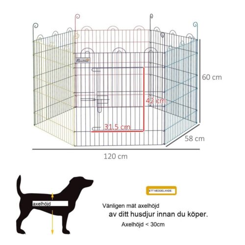 Färgglad metallvalplekhage – 6-panels hölje med dörr, 60 cm