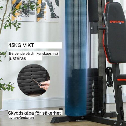 Kraftig kraftstation med Lat Pull-Down och Benpress för Home Gym – Svart