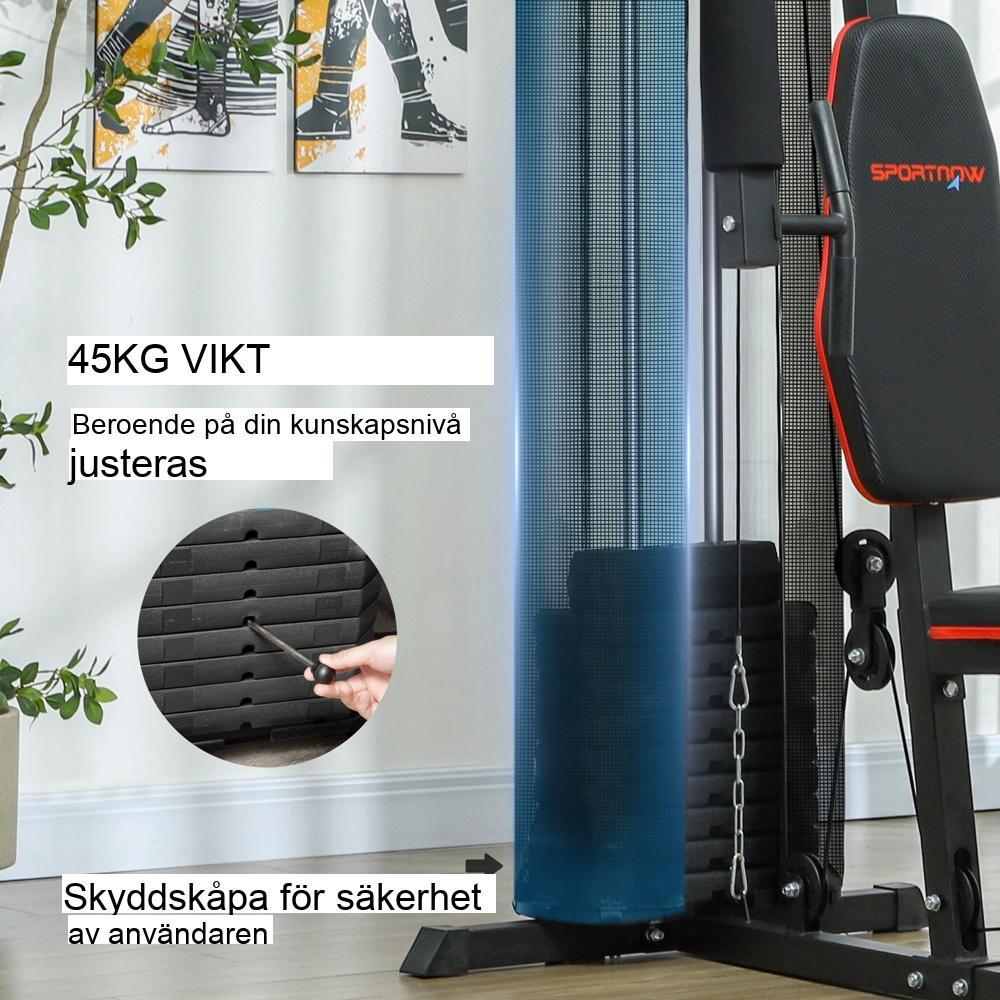 Kraftig kraftstation med Lat Pull-Down och Benpress för Home Gym – Svart