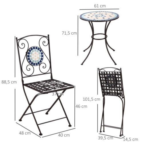 Nostalgisk Mosaic Bistro Set för 2 – Väderbeständig uteplatsmöbler