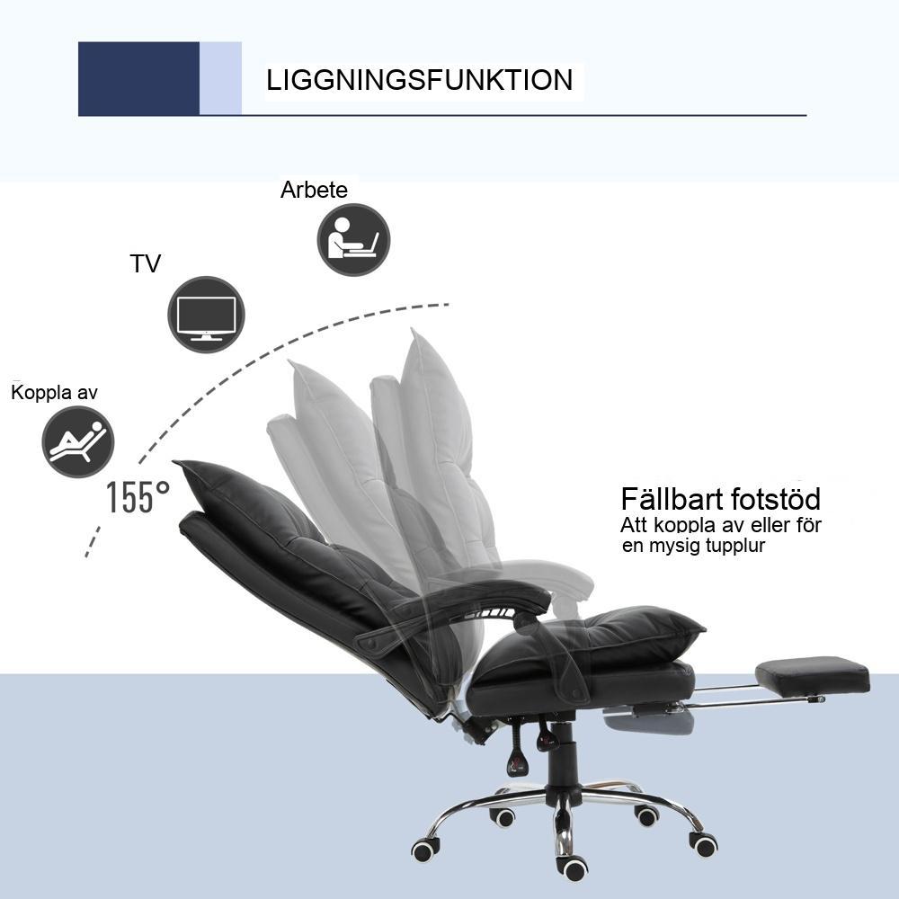 Ergonomisk justerbar kontorsstol med fotstöd, svart