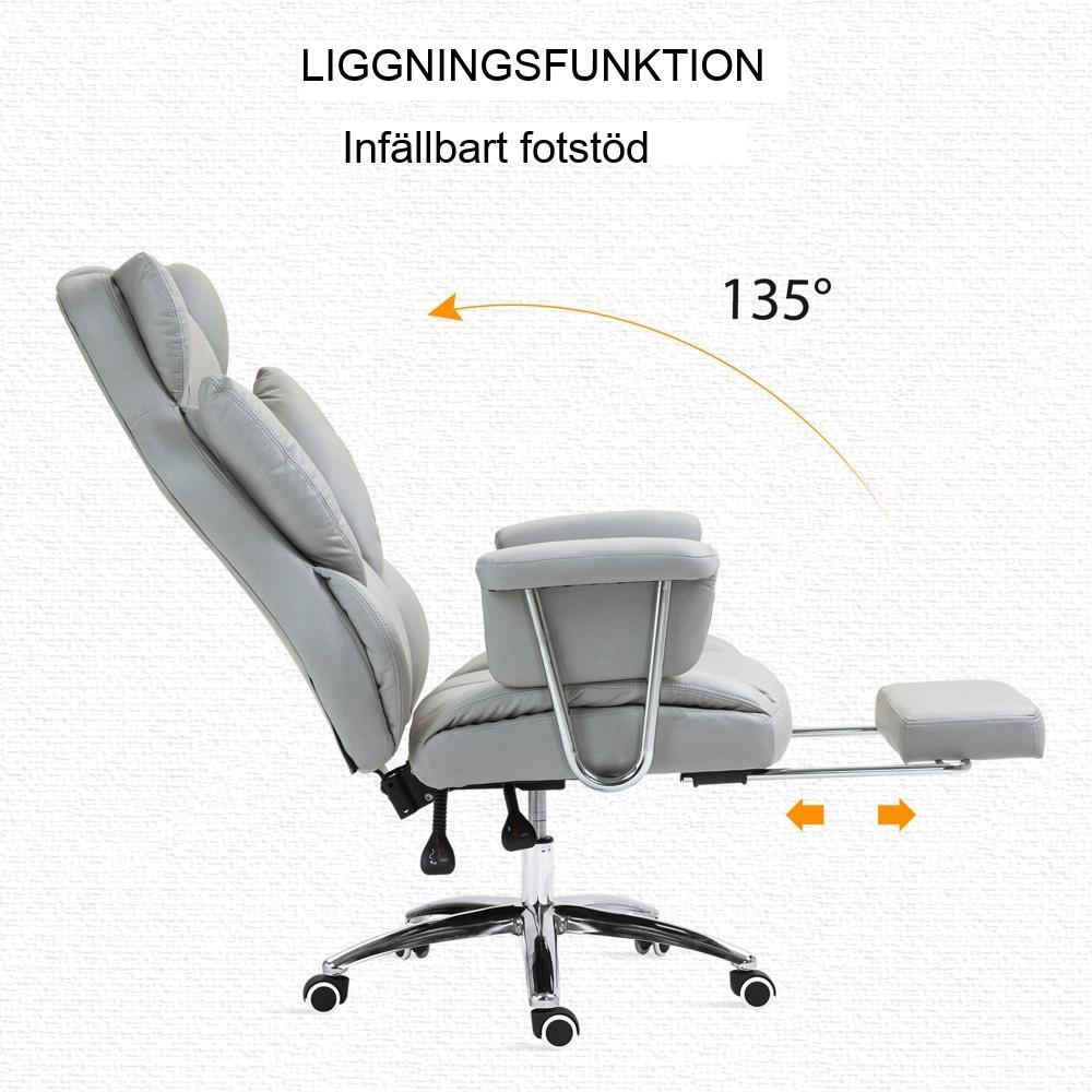 Ergonomisk kontorsstol med liggfunktion, justerbar höjd och fotstöd (ljusgrå)