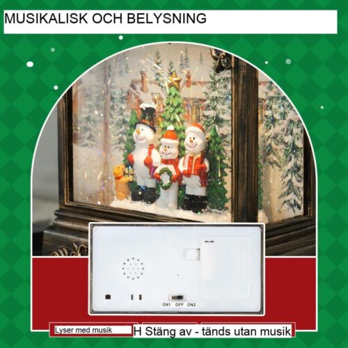 Christmas Snow Globe lykta med ljus och musik, virvlande glitter dekoration