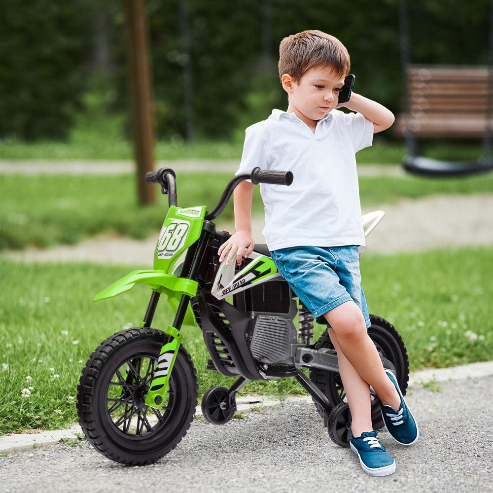 Elmotorcykel för barn, åkande med musik- och träningshjul, åldrarna 3-6