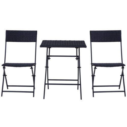 Svart Polyrattan Bistro Set för 2 – Balkong och terrassmöbler