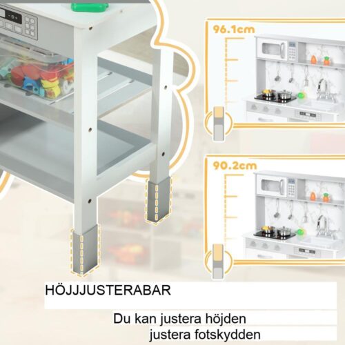 Lekkök för barn med spis, mikrovågsugn och diskbänk, höjdjusterbar </