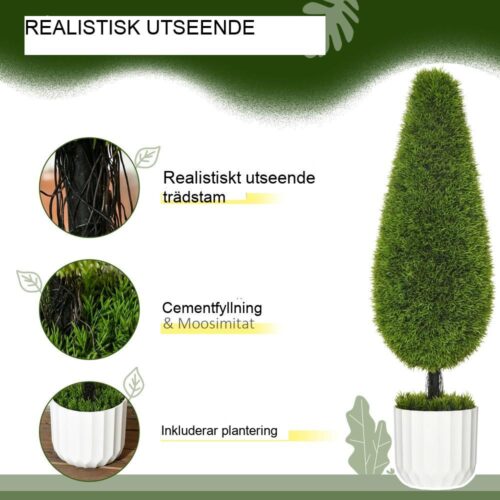 Set med 2 realistiska konstgjorda cypressväxter, 90 cm inomhus/utomhusdekor