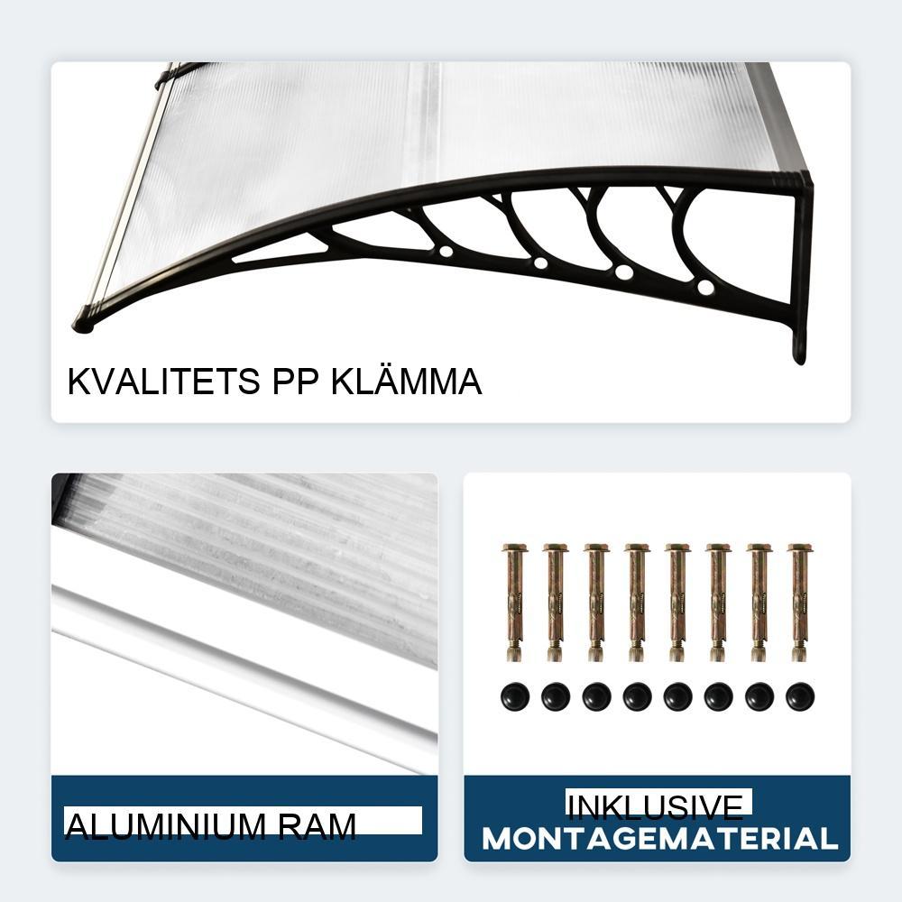 UV-skydd ytterdörrstak, böjt regnskydd av polykarbonat
