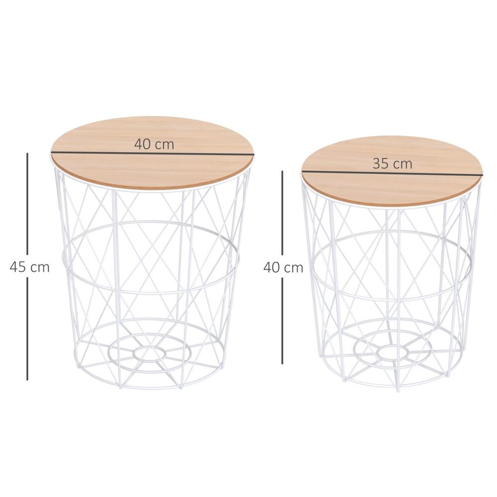 Set med 2 naturvita soffbord med förvaring – metall och MDF-design