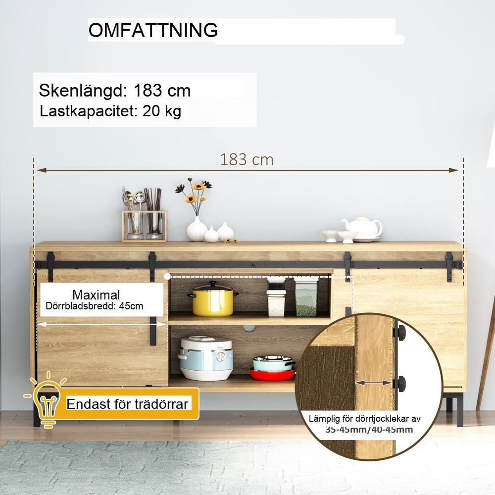 Svart kolstål skjutdörrssats för dubbla trädörrar – modern interiör, 45 cm bredd