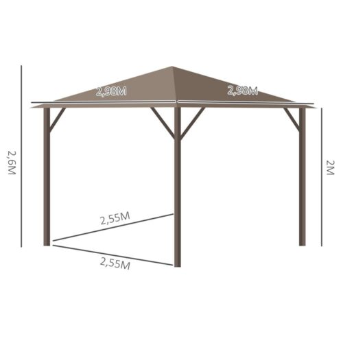 Trädgårdspaviljong Lusthus med gardiner – sol- och regnskydd, brons aluminiumram 3x3m