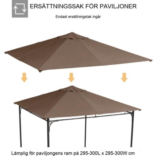 Ersättningsgazebo takskydd, 3x3m, solskydd, kaffe