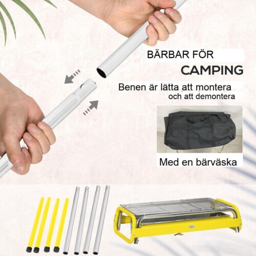 Bärbar kolgrill med 2 grillställ och tallrik – hopfällbar BBQ för camping