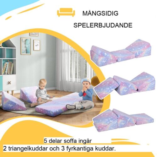 Pink Kids Play Soffset, glödande design, förvandlas till trappor och madrass