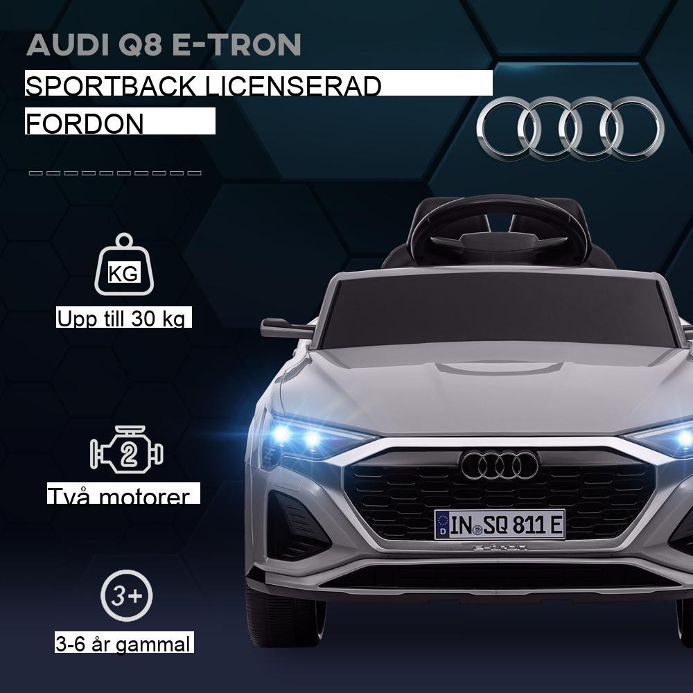 12V Audi Q8 e-tron Elbil för barn med fjärrkontroll, musik och strålkastare