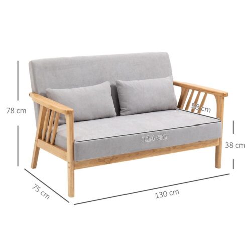 Grey Velvet Loveseat-soffa, 2-sits med armstöd och kuddar (upp till 200 kg)