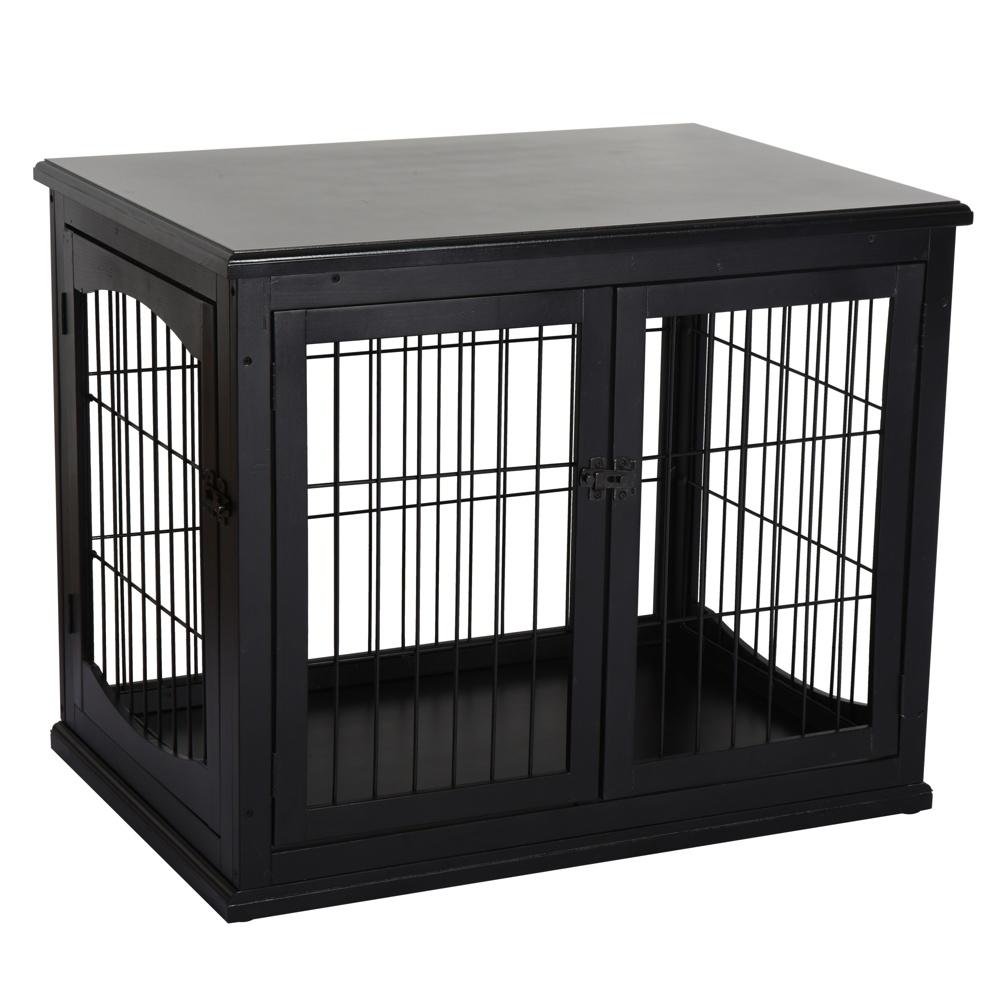 Modern hundkennel med bordsskiva, husdjursbur inomhus, svart MDF-metall