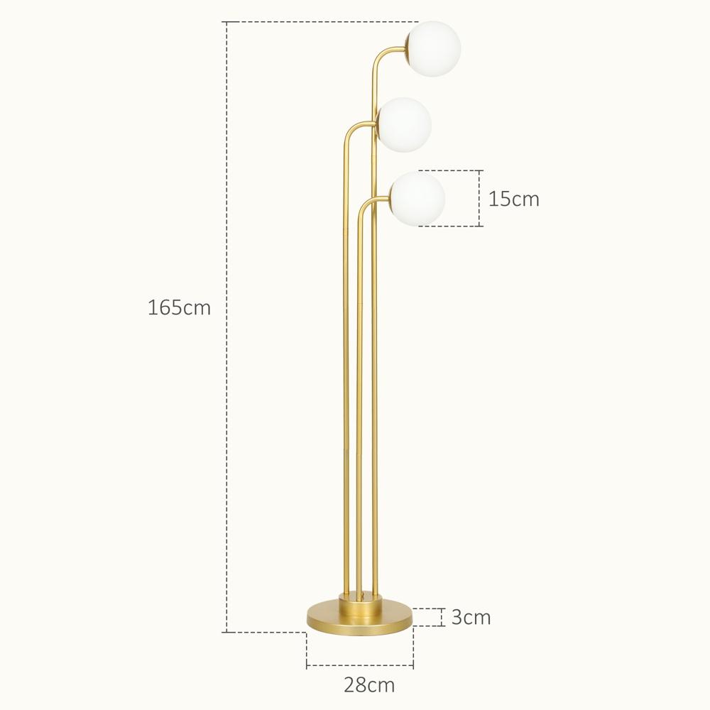 Roterande golvlampa med 3 justerbara skärmar, guld modern läslampa, 1,65 m hög