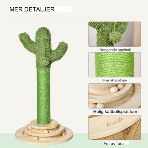 Cactus Cat Scratching Post – Sisalrep och träleksak, 60cm