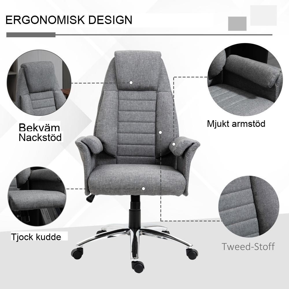 Retro ergonomisk kontorsstol, höjdjusterbar, grå