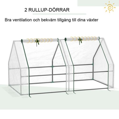 Vit Mini Växthus 180x90x90cm med 2 Roll-Up Fönster för Trädgårdsbalkong