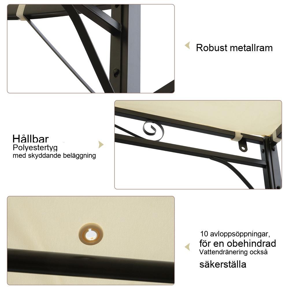 Lusthus i stål med fällbart tak, UV-skydd, kräm och svart 3×2,5m