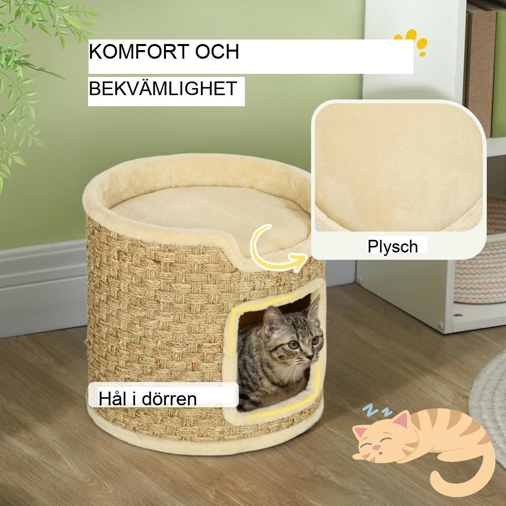 Khaki Cat Tower Barrel Skrapstolpe – 2 nivåer, Sisal Material