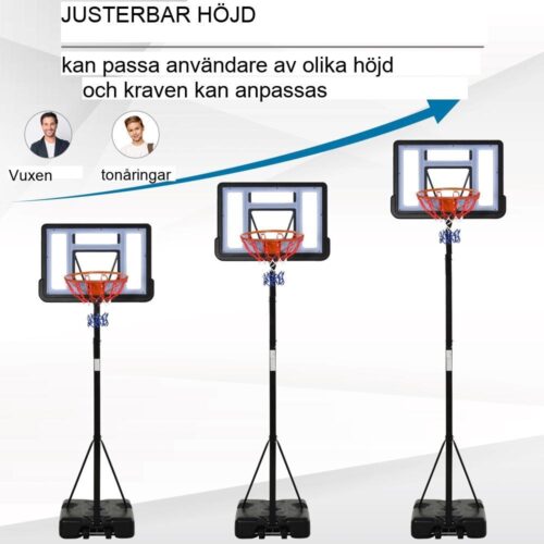 Justerbar höjd Stål basketställ inomhus utomhus – svart