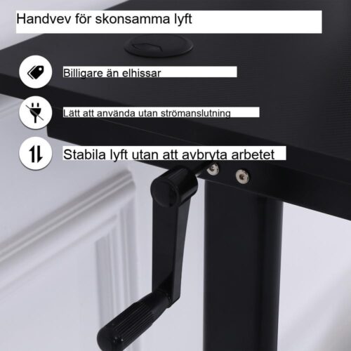 Höjdjusterbart stående skrivbord, svart MDF, vevlyft och fotstöd