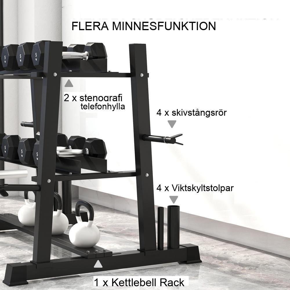 Kraftig hantelstativ i stål rymmer 200 kg för hemmagymträning