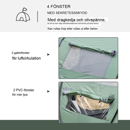 Rymligt 4-5 personer pop-up campingtält med fönster och bärväska