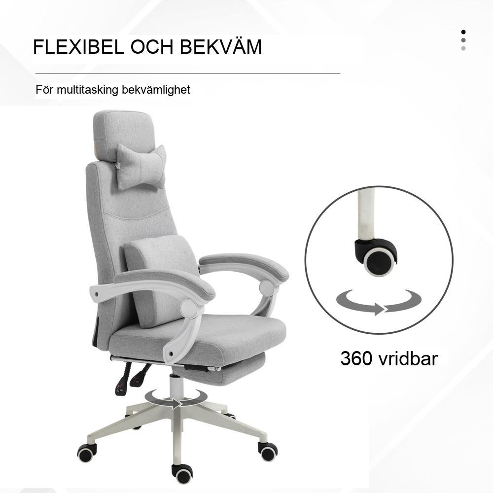 Ergonomisk kontorsstol med fotstöd, fällbart ryggstöd och justerbar höjd