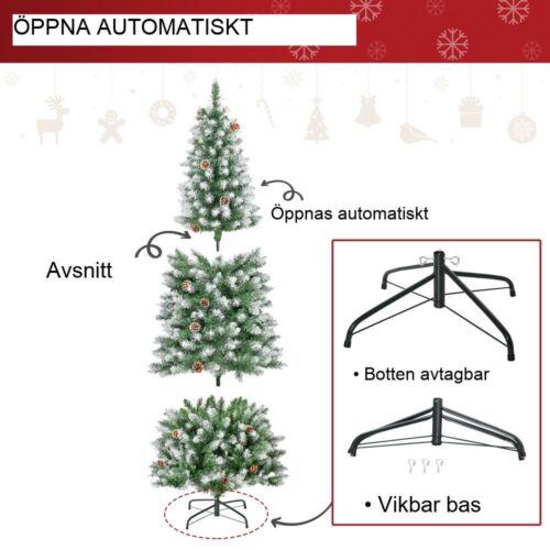 Realistisk 180 cm konstsnöjulgran med 630 grenspetsar