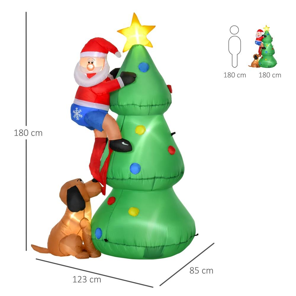 Uppblåsbar julgran med tomte och hund LED-lampor, utomhusdekoration, 180cm