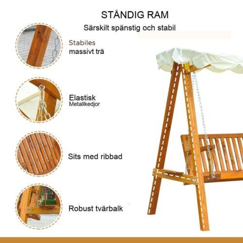 Trädgårdsgungbänk i lärk, 3-sits, väderbeständig och stabil för utomhusnjutning