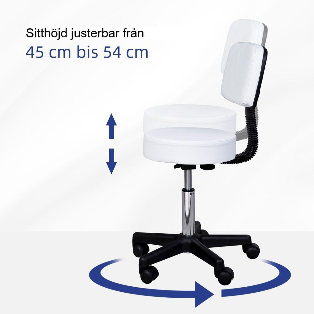 Vit rullande salongspall, höjdjusterbar och ergonomisk med ryggstöd