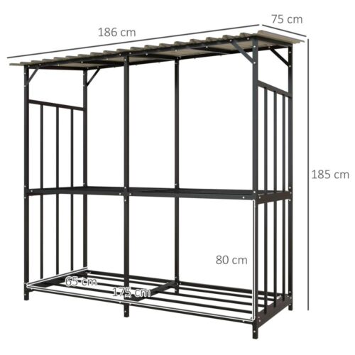 Vedställ i svart stål med lock, 1,17 m³ förvaring, rymmer 100 kg