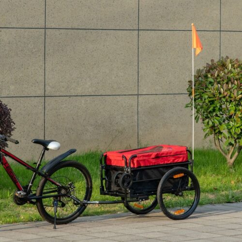 Röd 2-i-1 cykelvagn och vagn med förvaringsväska, reflektorer, 40 kg kapacitet