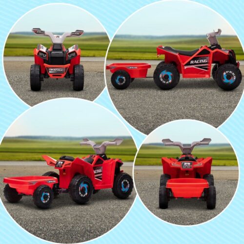 Red Kids Electric Quad med släp, växel framåt/back och slitstarka hjul (1,5-3 år)