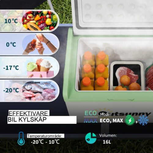 Bärbar bilkyl och frys, 16L kompressorkylbox, -20°C till 10°C